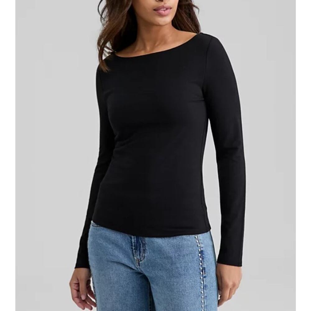 And Now This Women's Boat-Neck Long-Sleeve Knit Top Black Size L
